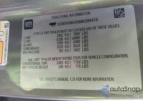 2021 Chevrolet Tahoe 4Wd Lt from USA, damaged, VIN 1GNSKNKD5MR399478